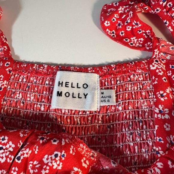 Hello Molly Red Floral Mini Dress Ruffle Straps Fit And Flare Cottagecore Size 6 - Picture 7 of 11